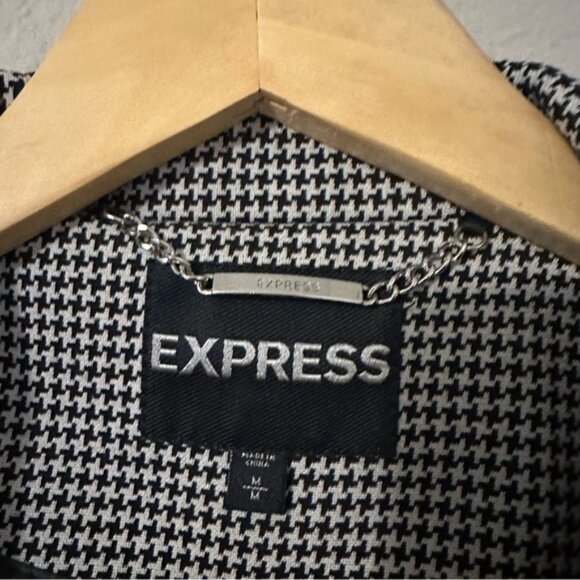 Express Monochrome Houndstooth Jacket Coat Size Medium Dark Academic Chic - Picture 5 of 8